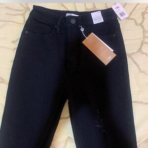 •Black High Rise/Dream Fit Flare Jeans with Rip Detail, Frayed Bottom